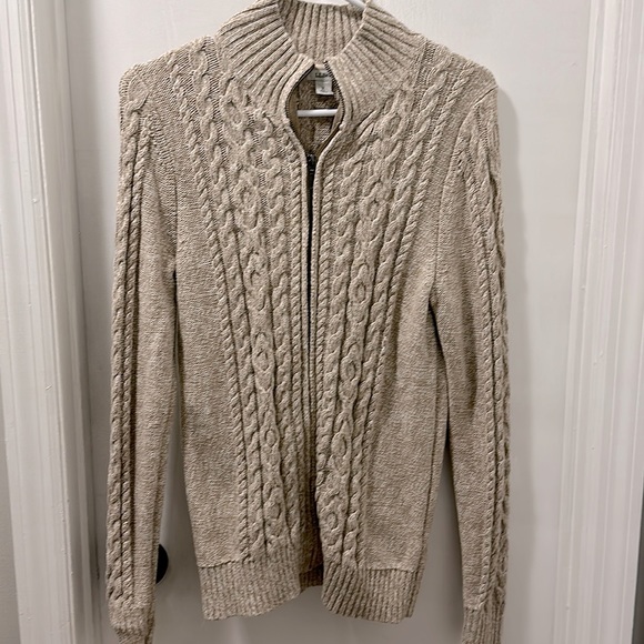 L.L. Bean Sweaters - LL Bean Women's Cable Knit Full Zip Cardigan Sweater Cream, Size Medium